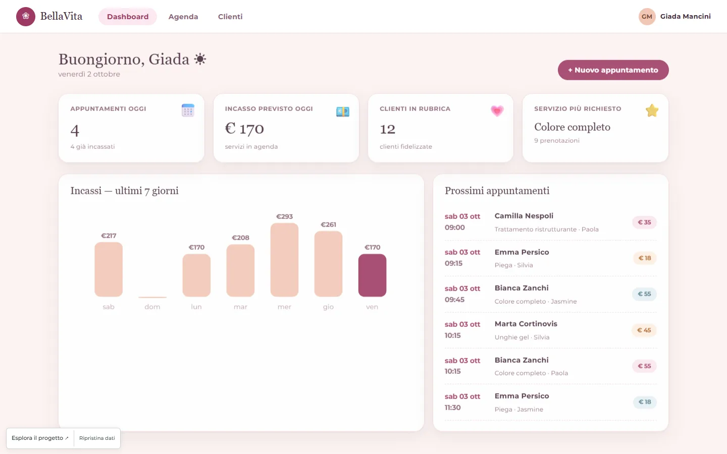 Interfaccia del progetto BellaVita