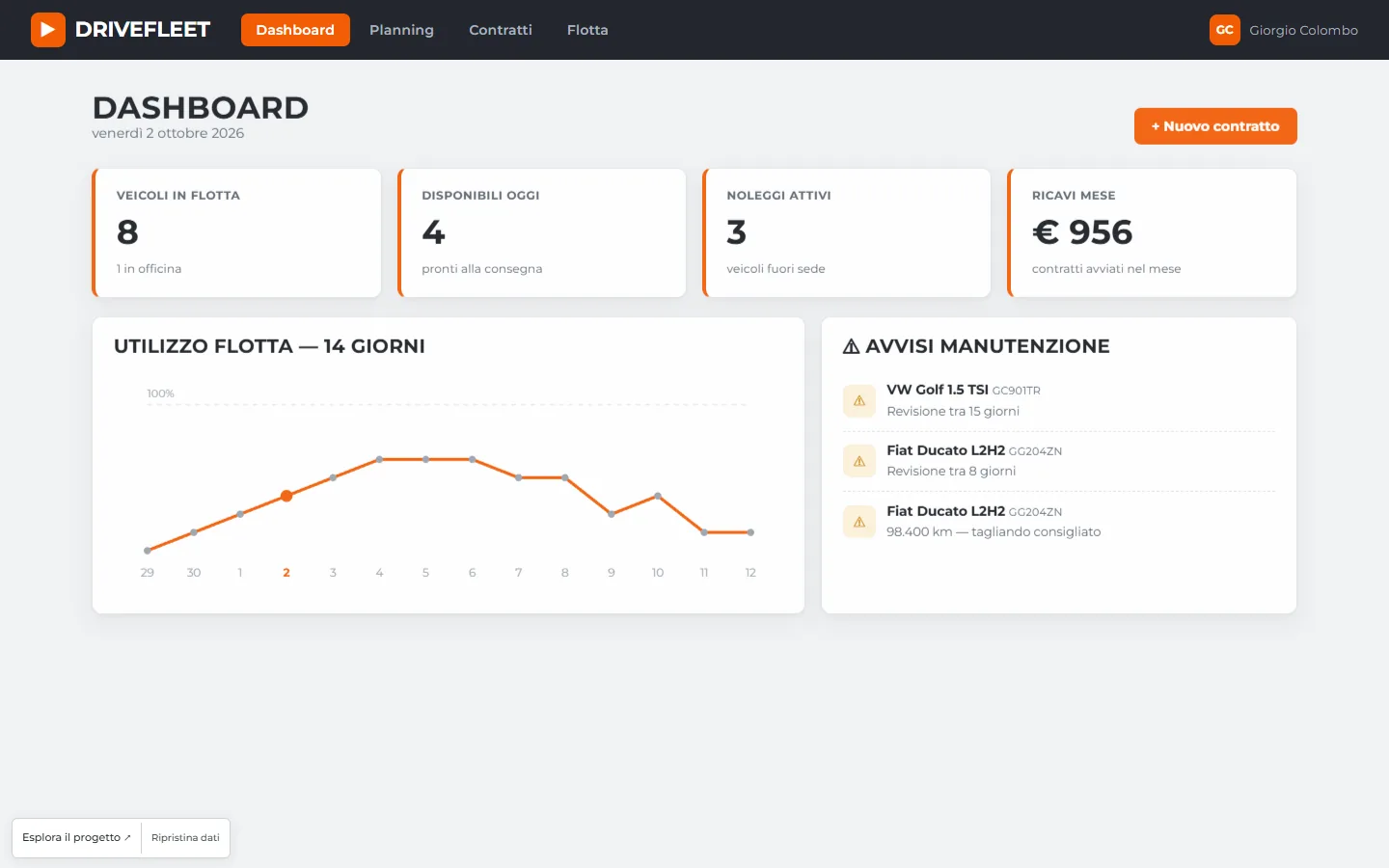 Interfaccia del progetto DriveFleet