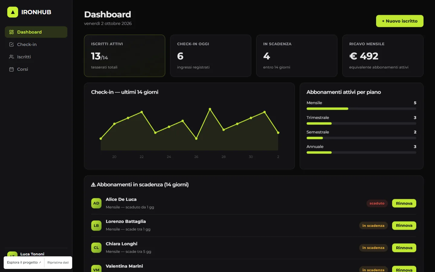 Interfaccia del progetto IronHub