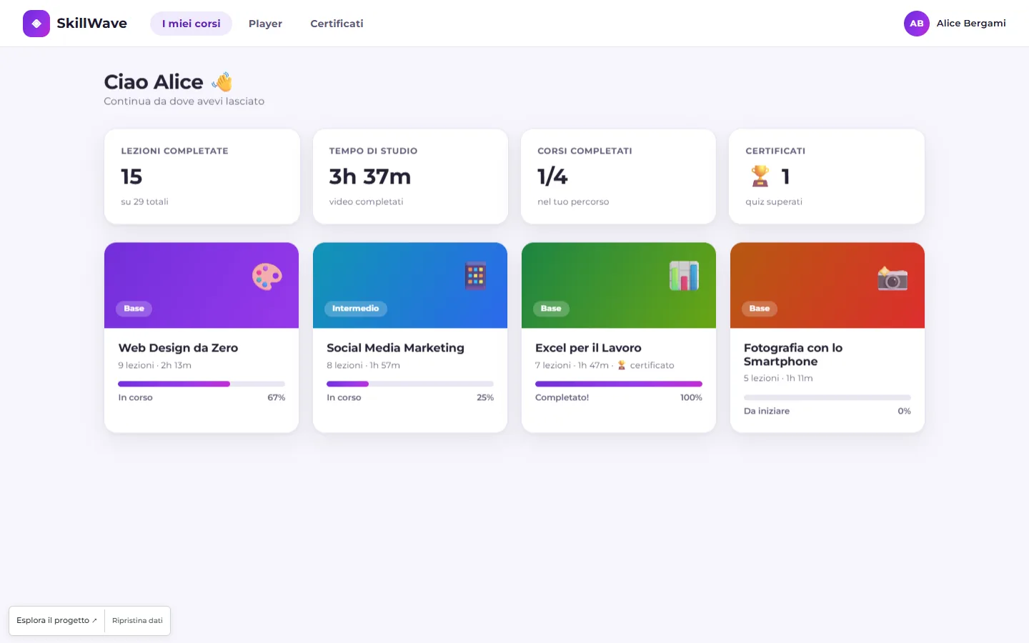 Interfaccia del progetto SkillWave