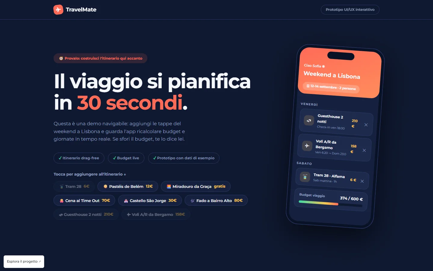 Interfaccia del progetto TravelMate