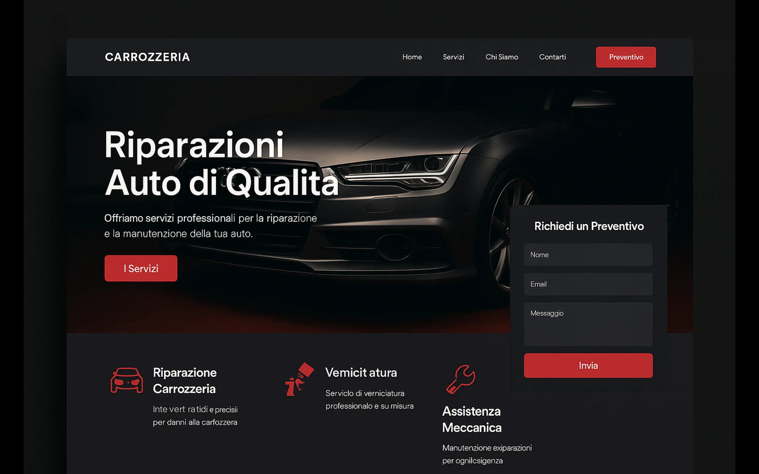 Progetto sito Carrozzeria Sito vetrina carrozzeria con prenotazione online