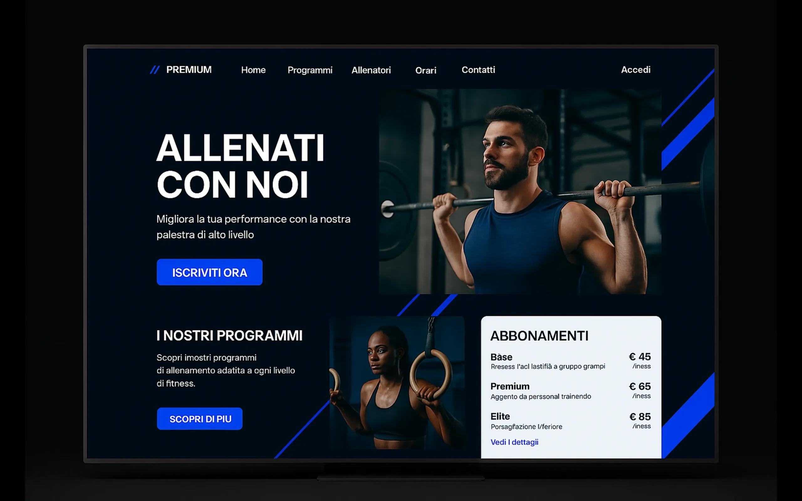 Progetto palestra premium Landing page palestra con orari dinamici